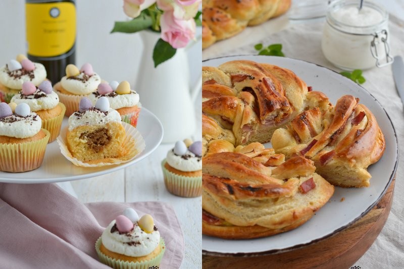 Muffini z okusom potratne potice in pirina pletenica s šunko in hrenom