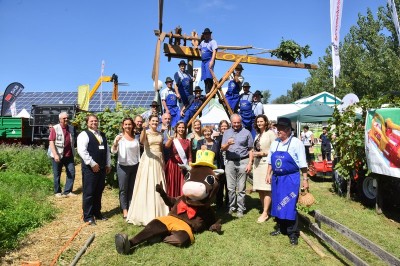 Postavljanje haloškega klopotca na sejmu AGRA