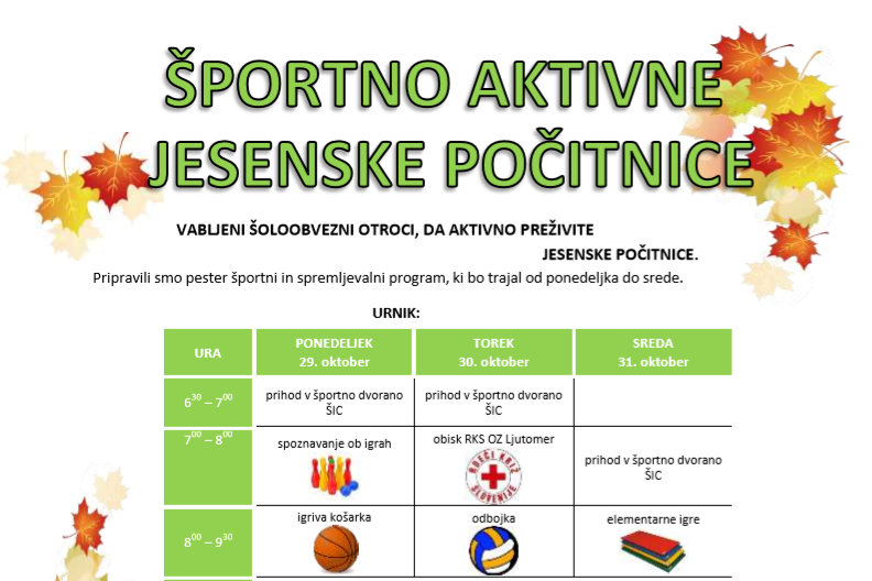 Šoloobvezno otroci, vabljeni, da aktivno preživite jesenske počitnice