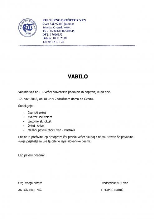 III. večer slovenskih podoknic in napitnic na Cvenu