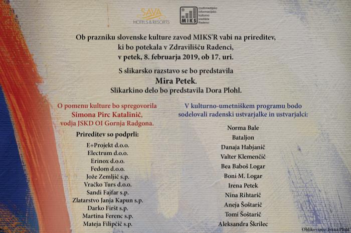 Slovenski kulturni praznik, razstava Mire Petek