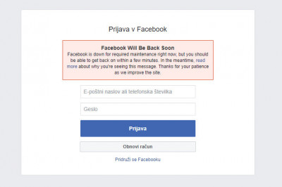 V Facebook se ni mogoče prijaviti