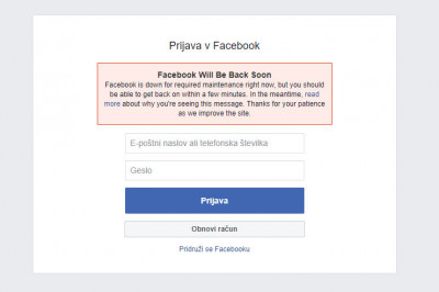 V Facebook se ni mogoče prijaviti