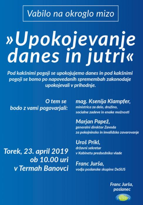 Okrogla miza Upokojevanje danes in jutri