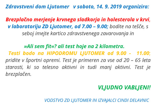 Brezplačno merjenje krvnega sladkorja in holesterola v krvi in test hoje