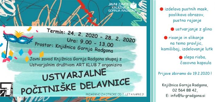 BREZPLAČNE LIKOVNE DELAVNICE V ČASU ZIMSKIH ŠOLSKIH POČITNIC OD 24.2. - 28.2.2020