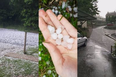 Toča v Veliki Polani in Turnišču ter poplavljena cesta v Ormožu