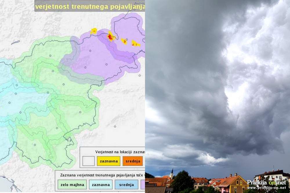 Nad severovzhodom je bila velika verjetnost pojavljanja toče