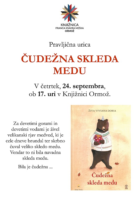 Pravljična ura ČUDEŽNA SKLEDA MEDU medu v Knjižnici Ormož