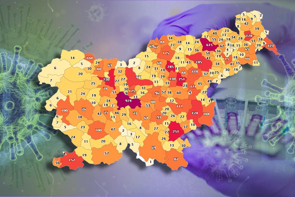 Zabeležene okužbe po občinah v zadnjih tednu dni