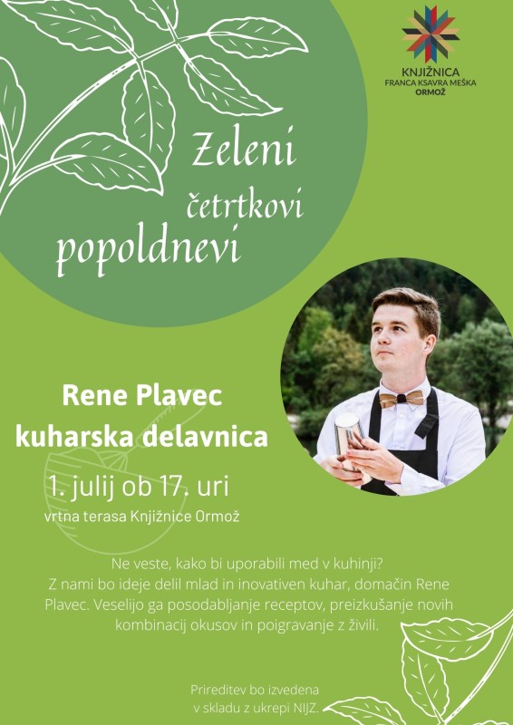 Četrtkovi zeleni popoldnevi v Knjižnici Ormož: Kuharska delavnica - Rene Plavec 