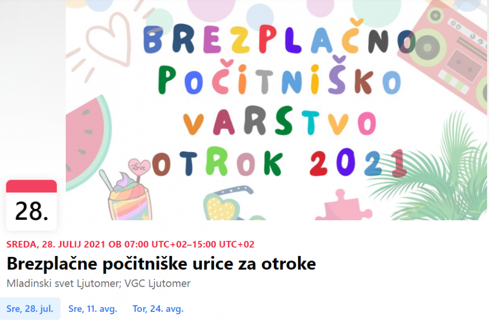 Brezplačne počitniške urice za otroke