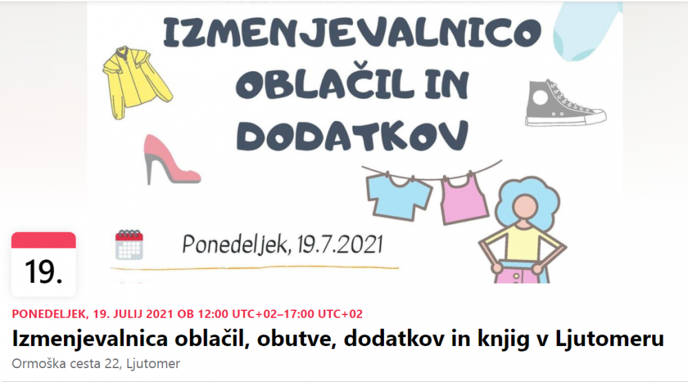 Izmenjevalnica oblačil, obutve, dodatkov in knjig v Ljutomeru