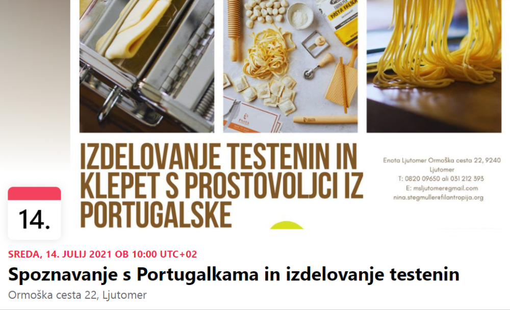 Spoznavanje s Portugalkama in izdelovanje testenin