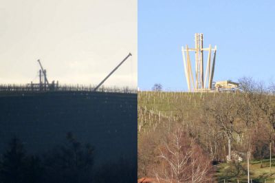 Gradnja stolpa na Mađerkinem bregu viden iz Ljutomera