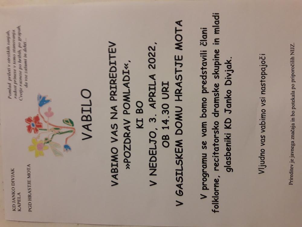 Kulturna prireditev POZDRAV POMLADI