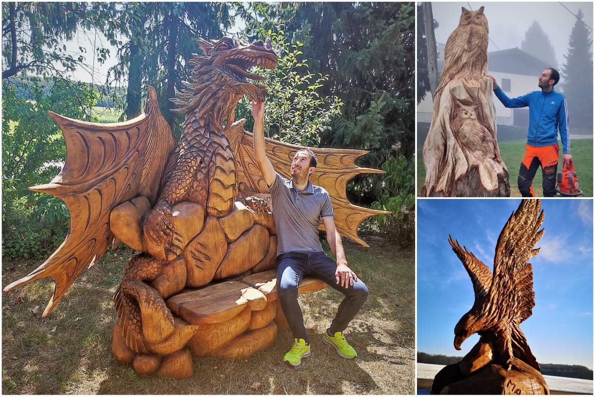 Marko in nekaj njegovih lesenih skulptur