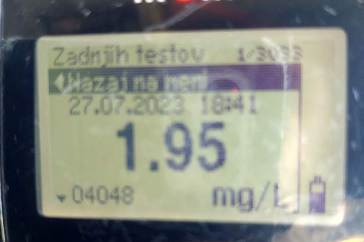 Preizkus alkoholiziranosti je pokazal kar 1,95 mg/l alkohola