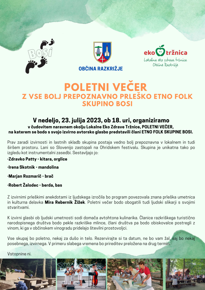 Poletni večer s prleško etno folk skupino Bosi