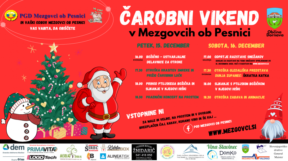 Čarobni vikend v Mezgovcih ob Pesnici (Občina Dornava) - sobota 16. 12. 2023