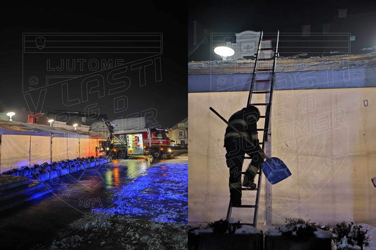 Gasilci so čistili sneg s šotora Gasilci so čistili sneg s šotora
