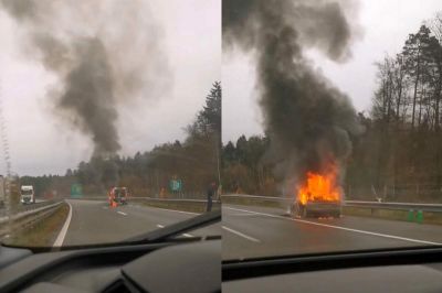 Goreče vozilo na avtocesti