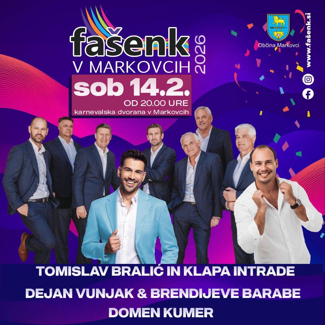 Fašenk v Markovcih 2026 - TOMISLAV BRALIĆ in KLAPA INTRADE & DEJAN VUNJAK & DOMEN KUMER