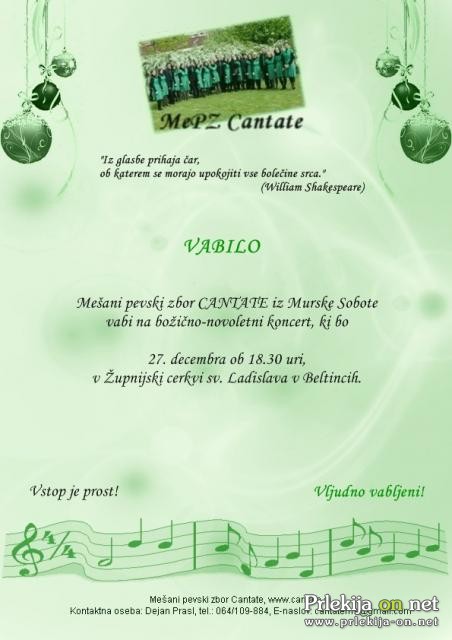 Božično-novoletni koncert MePZ CANTATE 