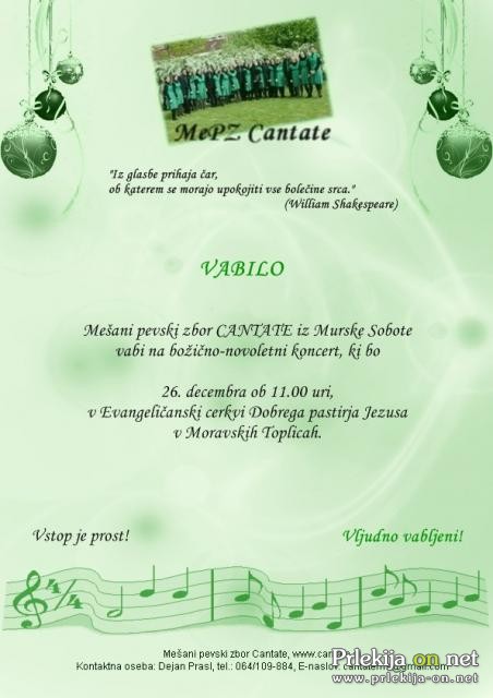 Božično-novoletni koncert MePZ CANTATE