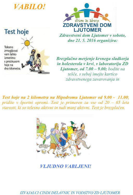 Brezplačno merjenje krvnega sladkorja in holesterola v krvi ter test hoje