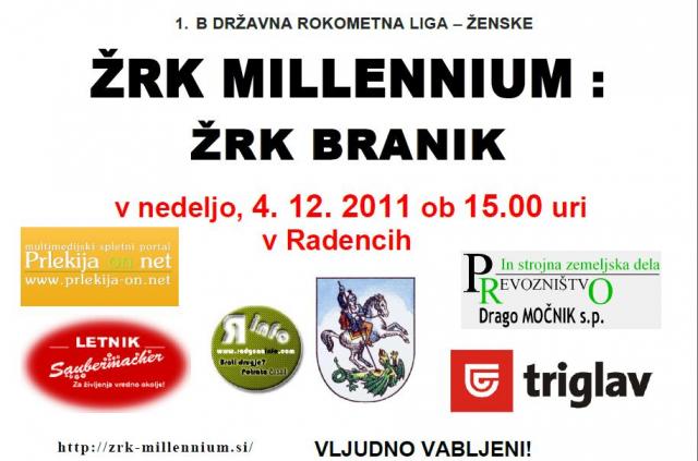 Lokalni derbi med ekipama ŽRK MILLENNIUM in ŽRK BRANIK