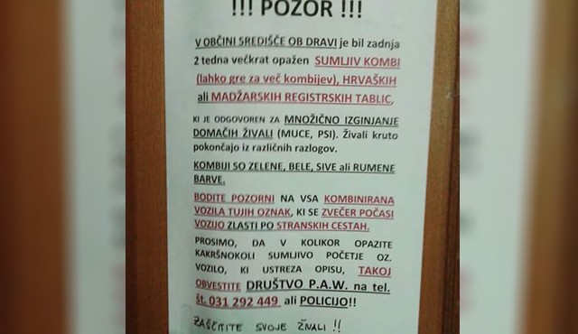 Plakat, ki opozarja na nevarnost