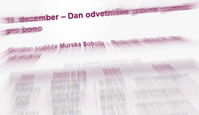 19. december - Dan odvetniške pravne pomoči pro bono 19. december - Dan odvetniške pravne pomoči pro bono