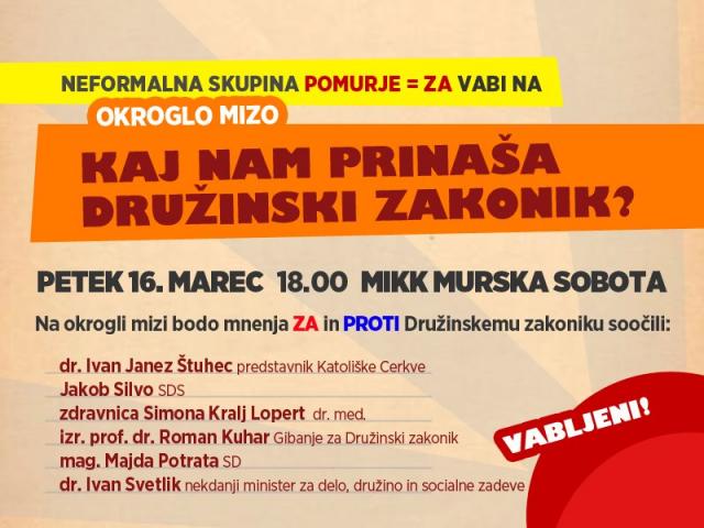 Okrogla miza Kaj nam prinaša Družinski zakonik?