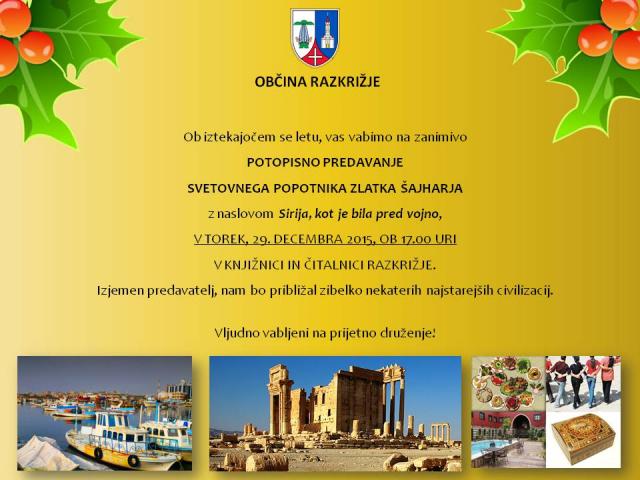 Potopisno predavanje svetovnega popotnika Zlatka Šajharja: Sirija, kot je bila pred vojno
