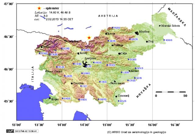 Epicenter potresa, foto: arso.gov.si