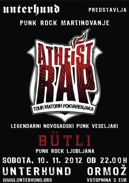 Punk rock martinovanje: ATHEIST RAP (Srbija), BÜTLI (Ljubljana)