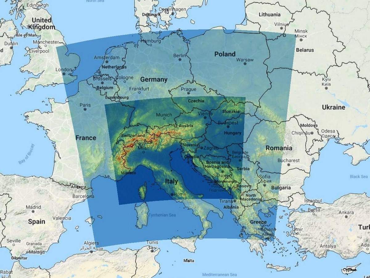 Območji, ki ga upoštevata modela. ALADIN/SI