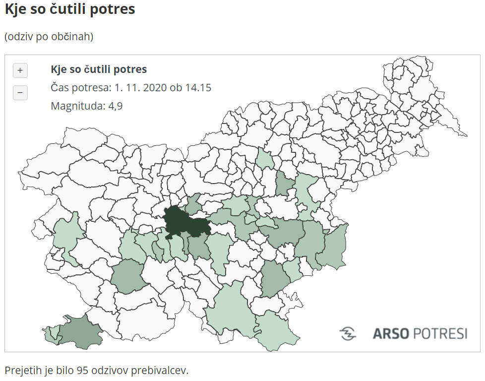 Kje so čutili potres