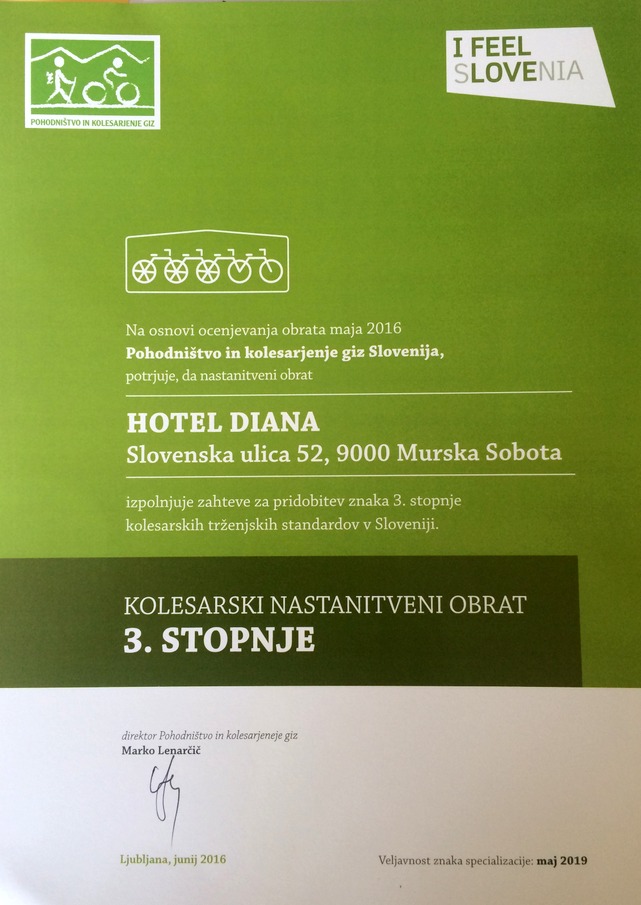 Certifikat - kolesarski nastanitveni obrat Certifikat - kolesarski nastanitveni obrat