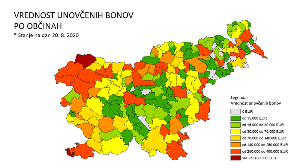 Vrednost bonov po občinah