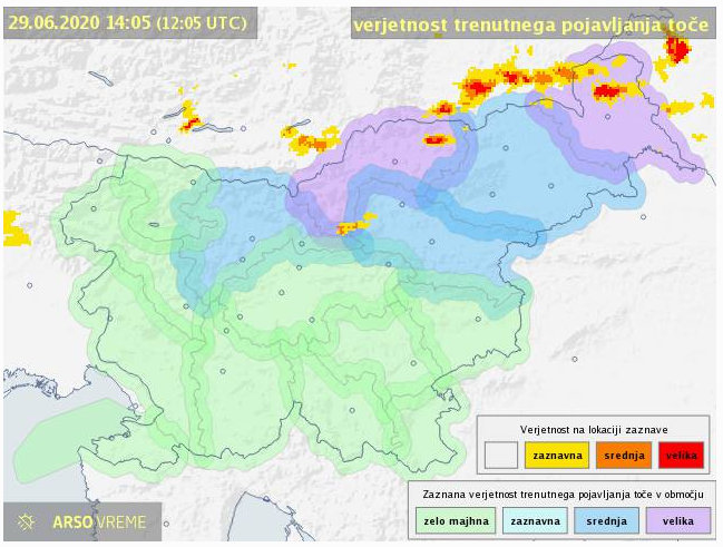 Velika verjetnost toče