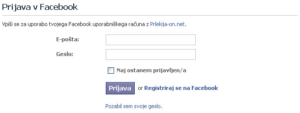 Facebook prijava