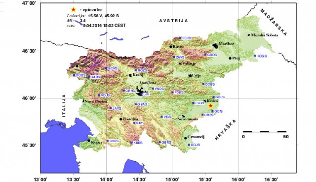 Žarišče potresa je bilo v bližini Brežic, foto: arso.gov.si