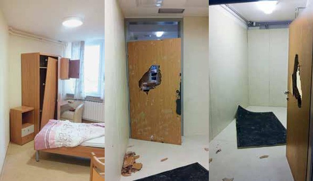 Poškodbe inventarja v sobi in v sobi za umirjanje (Dom Lukavci, 30. 11. 2016)