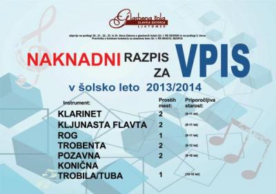 GŠ Slavka Osterca Ljutomer razpisuje naknadni razpis za vpis za prosta mesta v program glasba