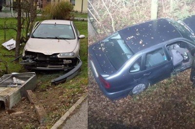En voznik je podrl elektro omarico, drugi se je zaletel v drevo, foto: PGD Gornja Radgona