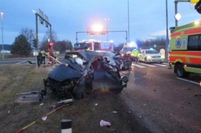Prometna nesreča v Hočah, foto: Gasilska brigada Maribor