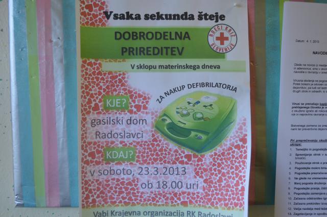 V Radoslavcih bodo na dobrodelni prireditvi zbirali denar za defibrilator V Radoslavcih bodo na dobrodelni prireditvi zbirali denar za defibrilator