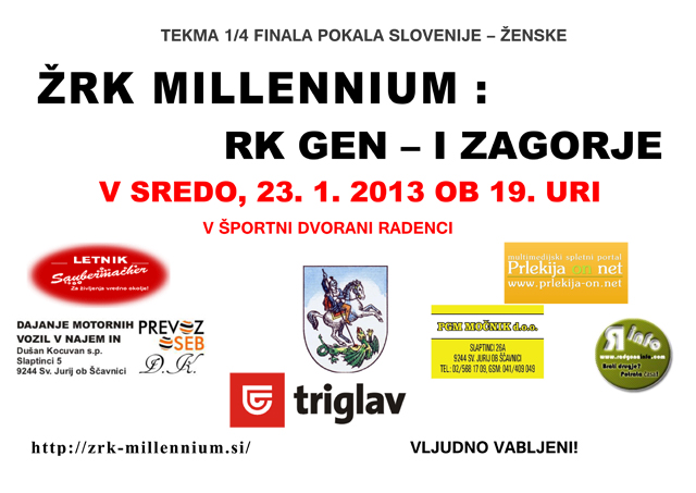 ŽRK MILLENNIUM - RK GEN-I ZAGORJE